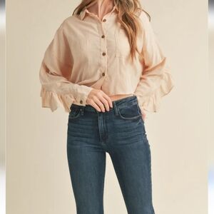 MABLE Gwynn Crop Button Down Back Frill Top